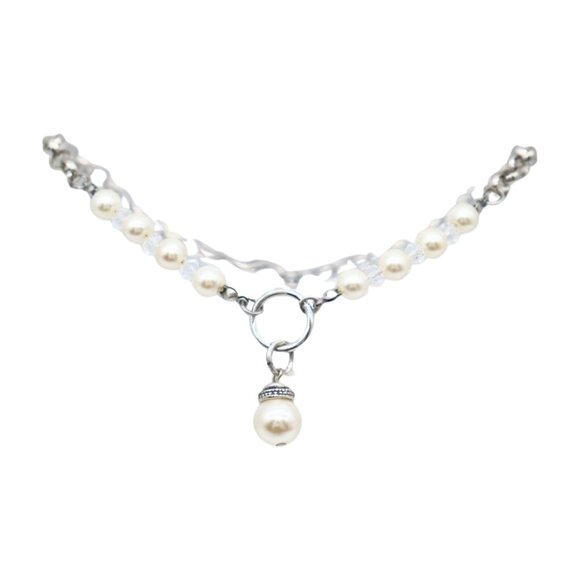 Women Silver Metal Chain Boot Bracelet Shoe Cream Imitation Pearl Charm 2PCS SET - Picture 4 of 17